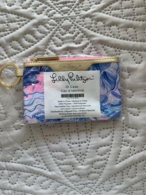 Lilly Pulitzer Pink & Blue Marble ID Wallet with Gold Keyring